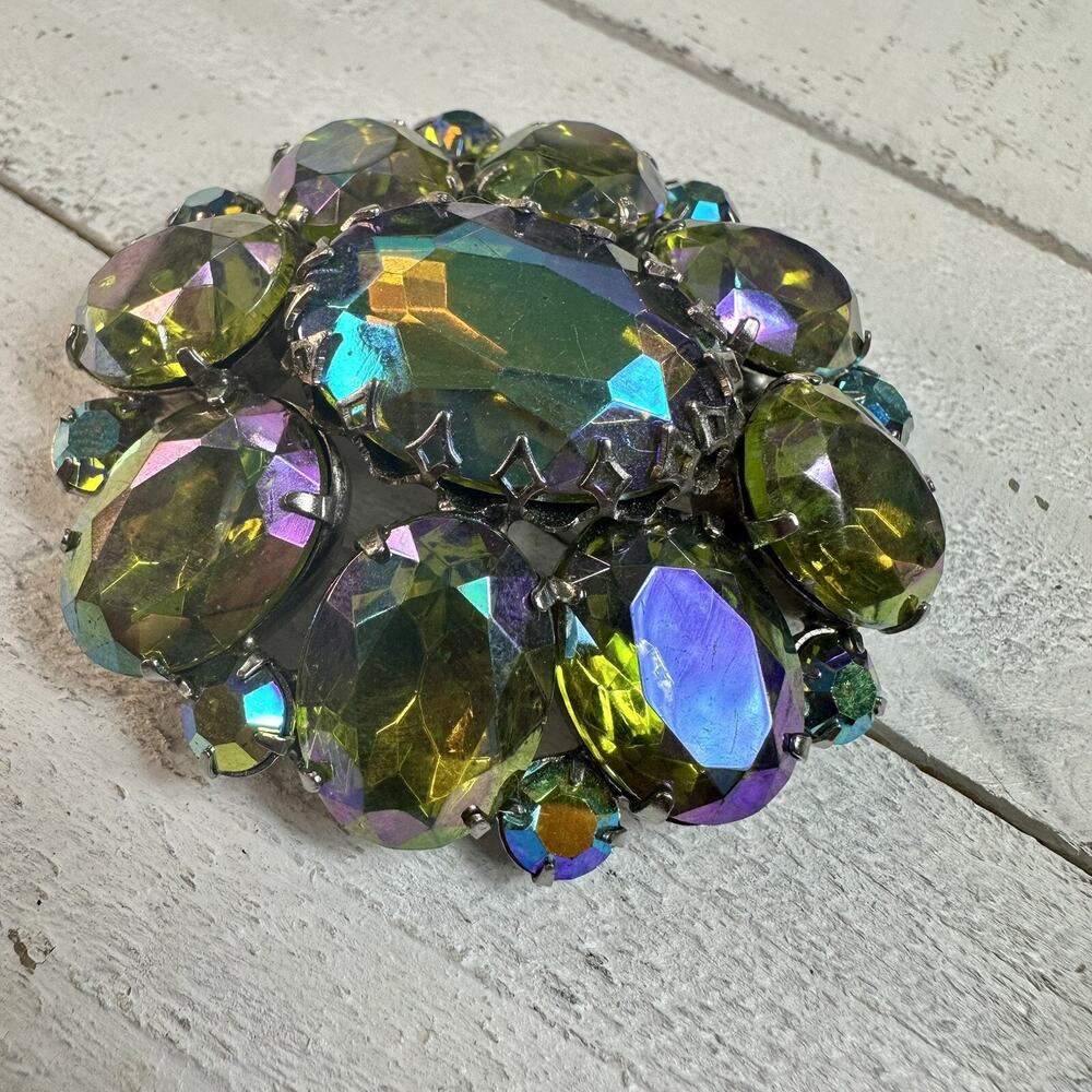 Vintage Watermelon AB Rhinestone Dome Dog Tooth Prong Cupcake Setting Brooch Pin